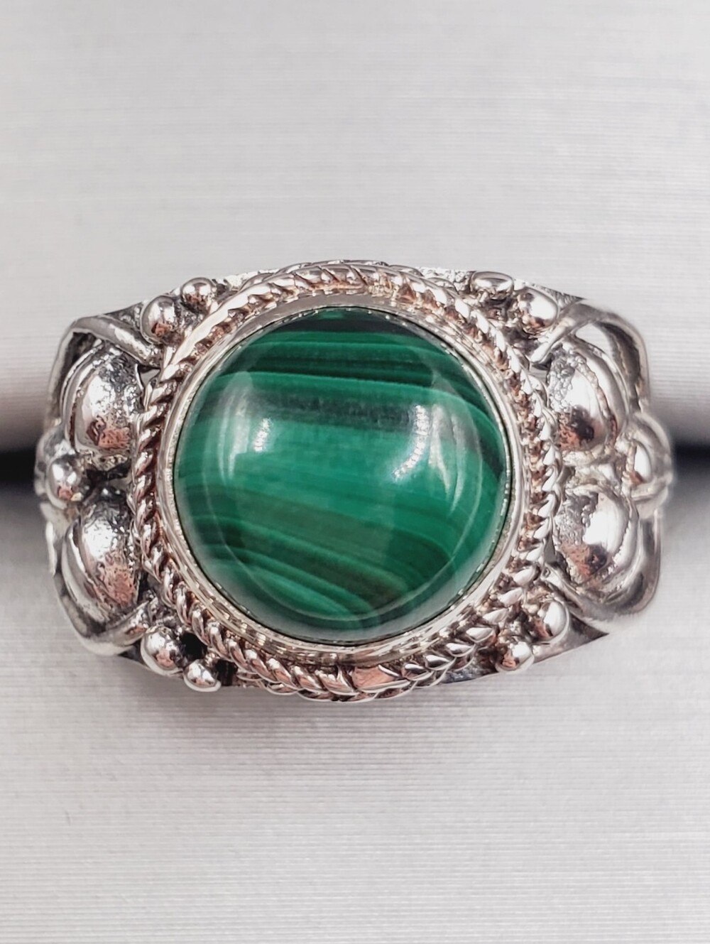Sterling Silver Green Malachite Cabochon Ring